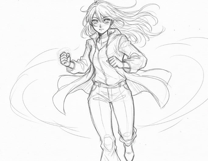 An original image of a woman in an anime sketch