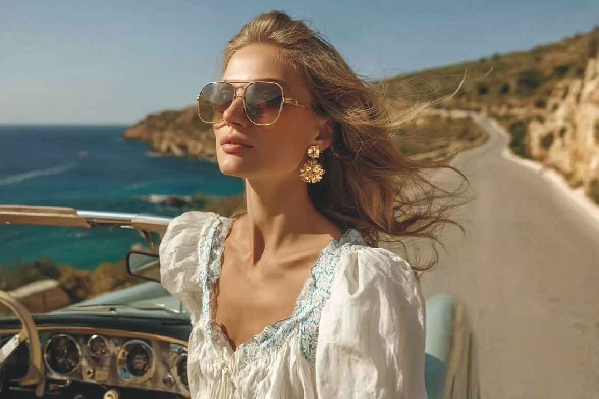 An original photo of a fashion woman on the road