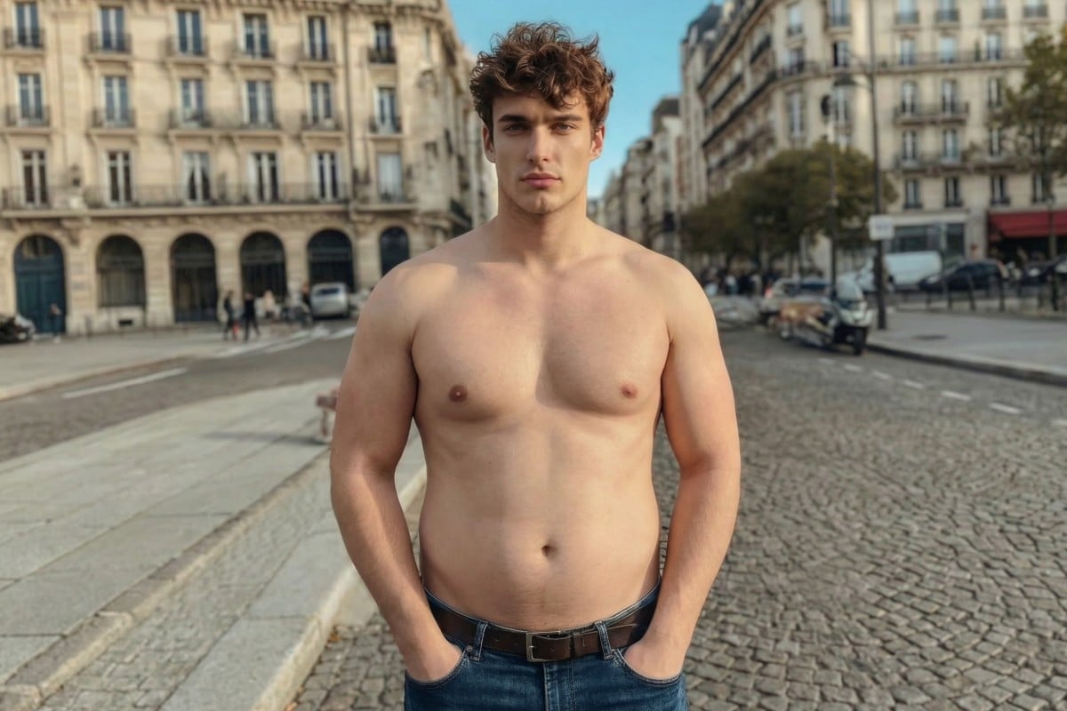 An original photo of a semi naked handsome man