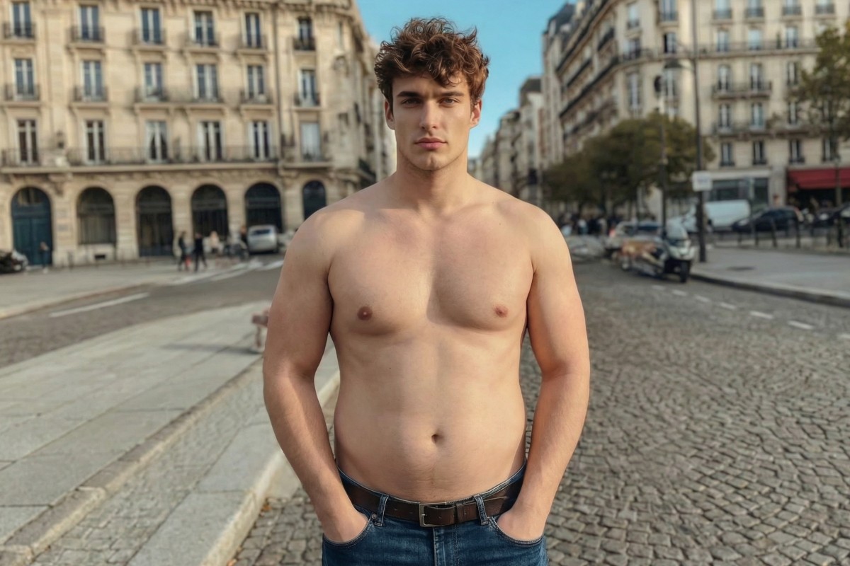 An original photo of a semi naked handsome man