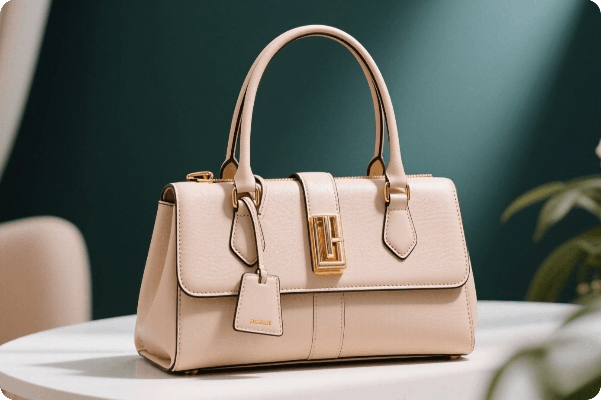 An upscaled image of a beige bag using ai upscaling
