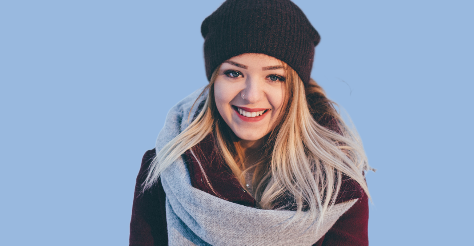 Blue background lady