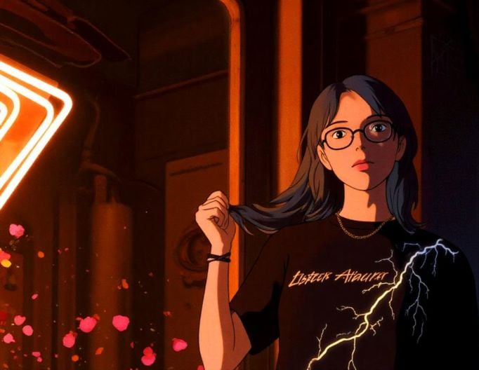 Ghibli style version of a girl with glasses