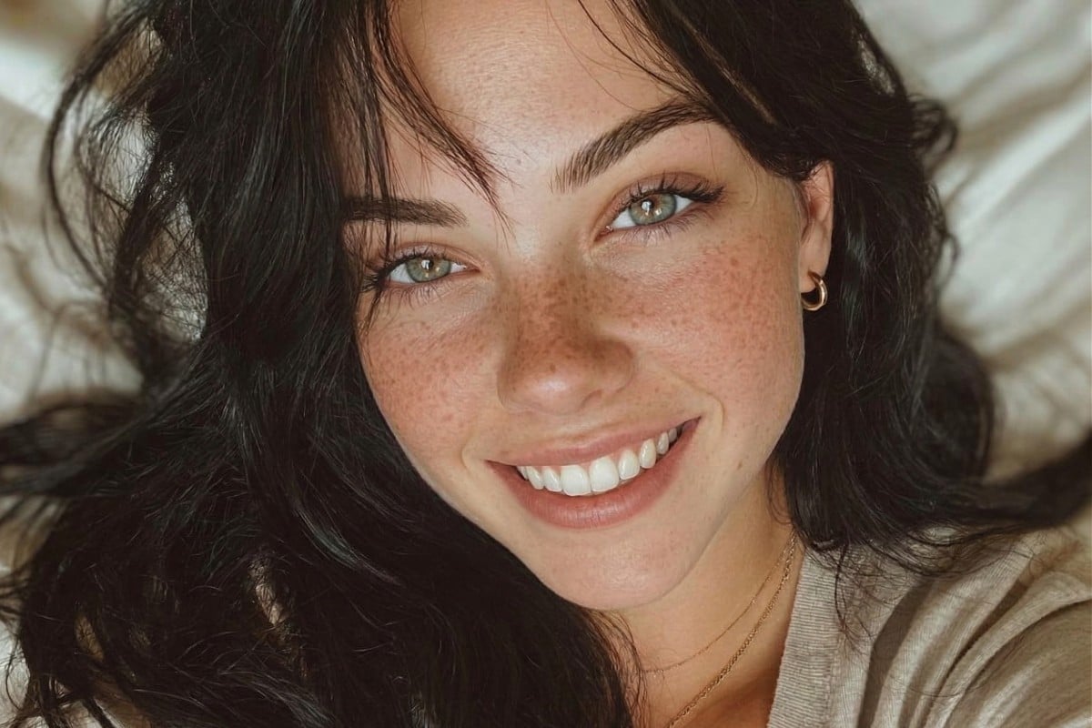 Girl photo before apply braces filter