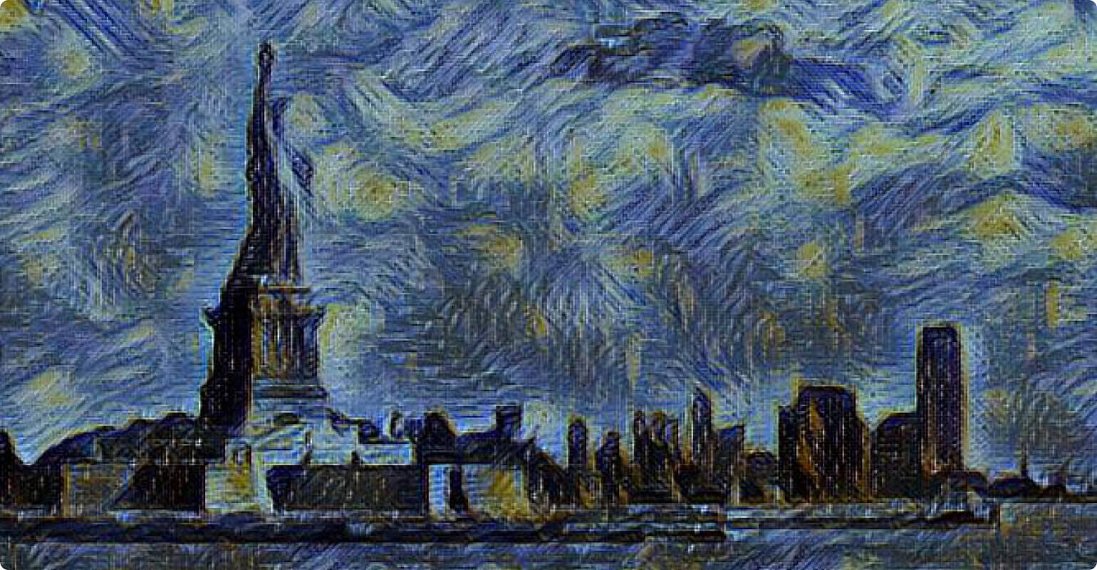 Convertir una foto de la Estatua de la Libertad en un cuadro al estilo Van Gogh