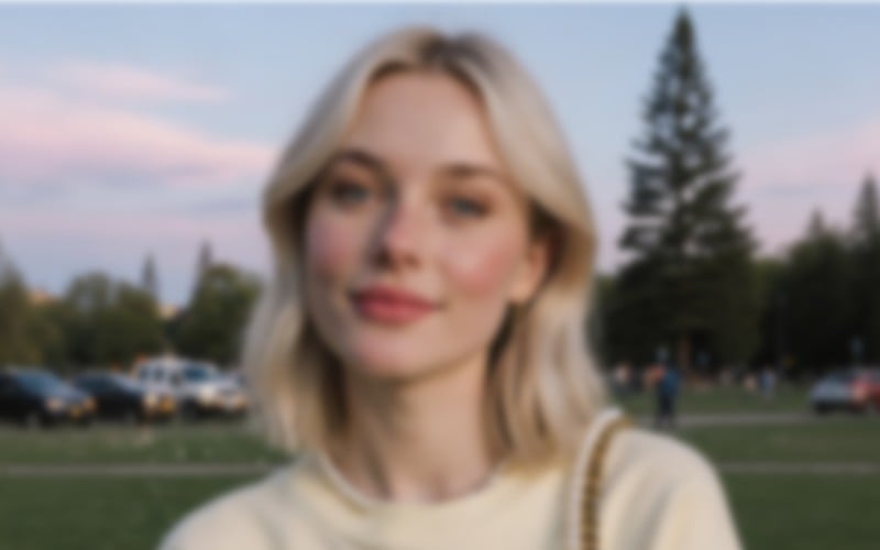 Low quality blurry female portrait photo