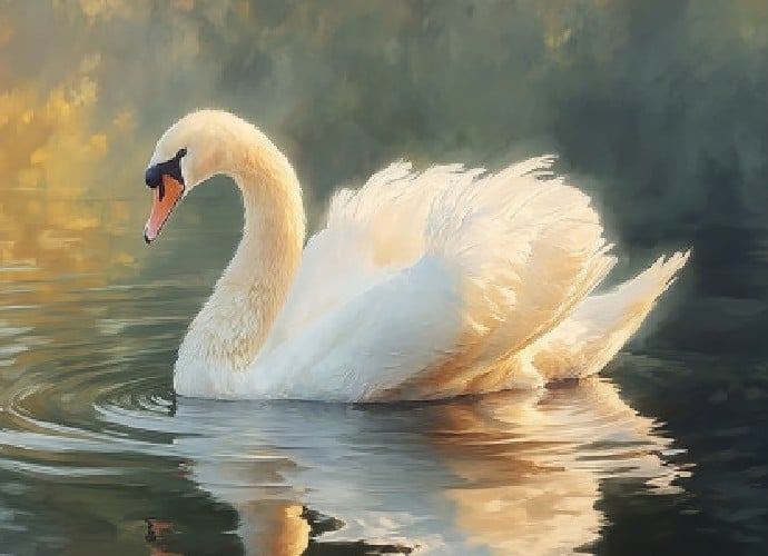 Mirrored image of a swan