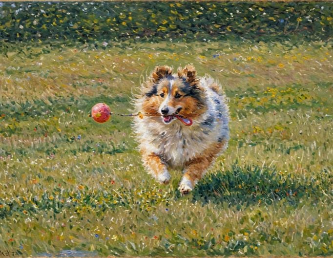 Monet version of a running dog