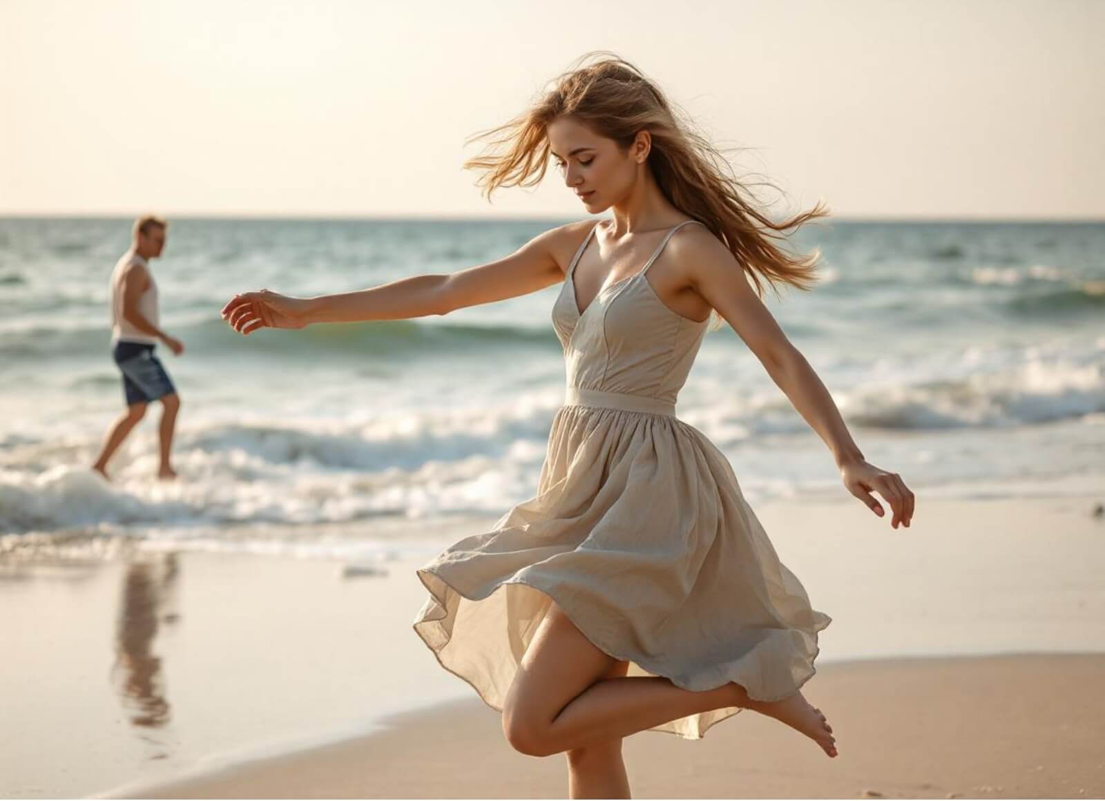 Original image of a girl beside a sea