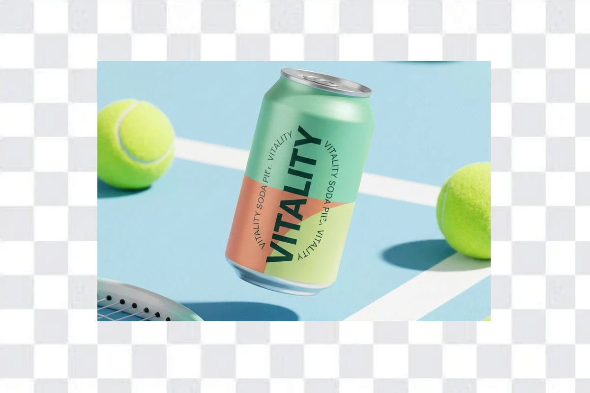 Original wide shot of a VITALITY soda can