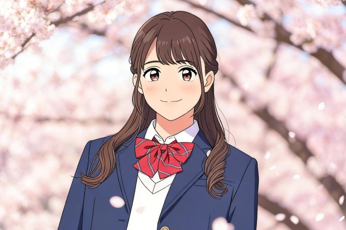 桜の下のアニメ少女