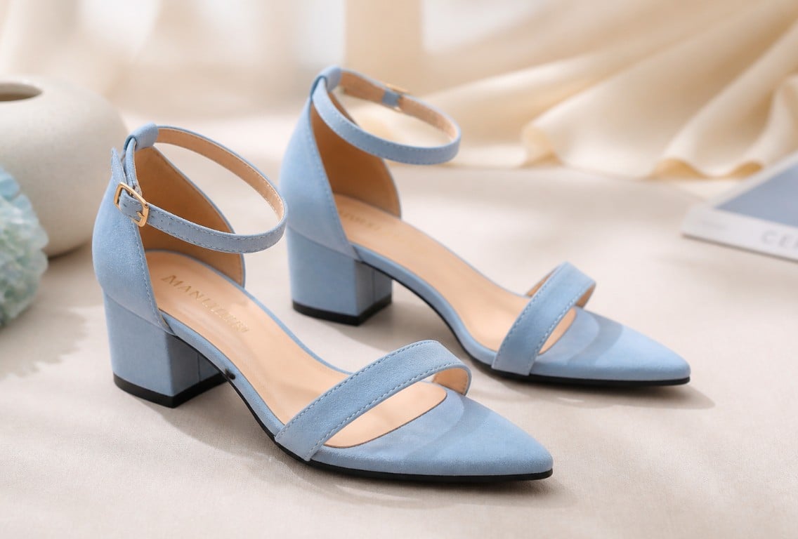 Recolor an image of a pair of blue highheel