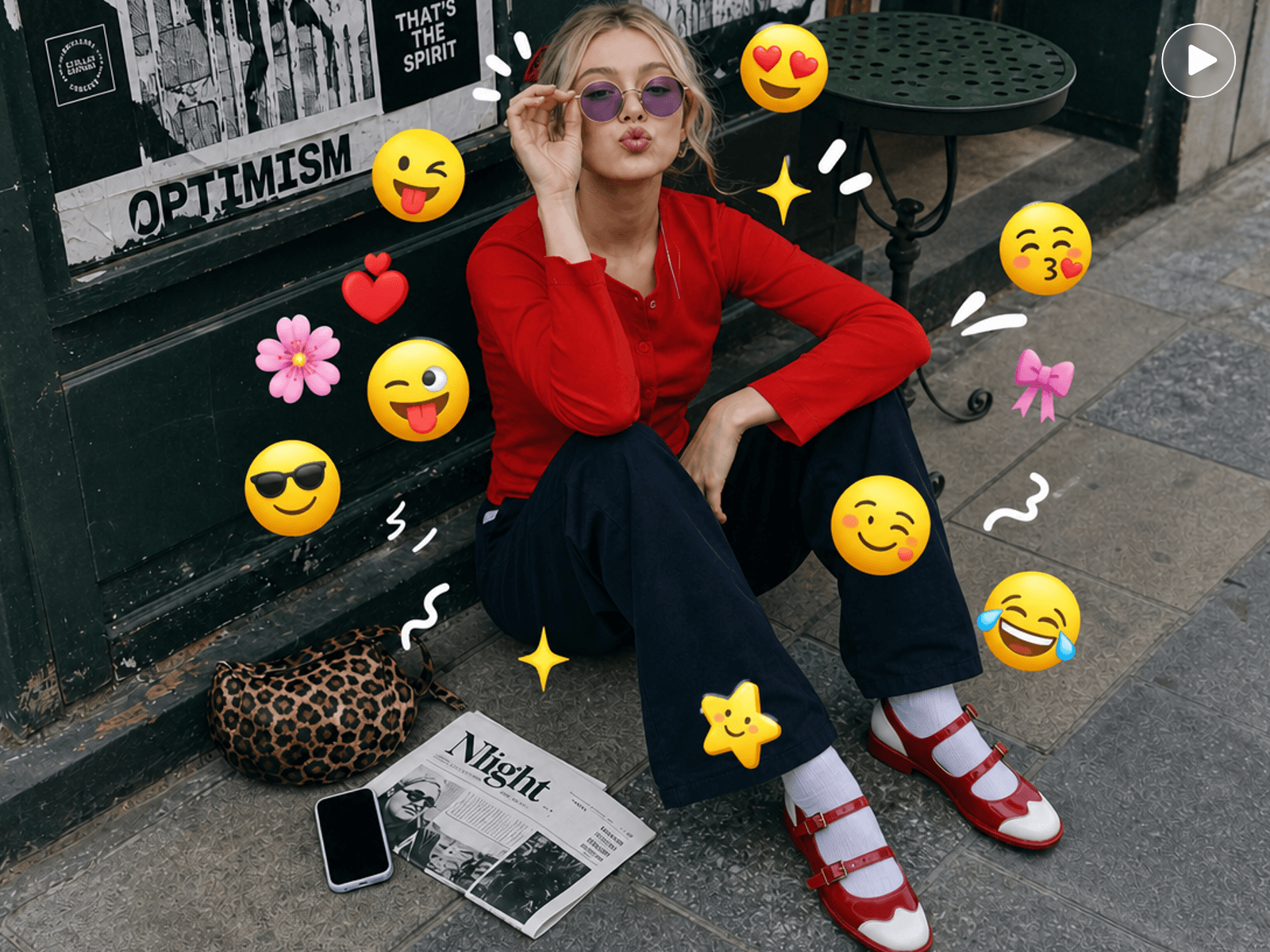 Sample video of a model in the street with emojis