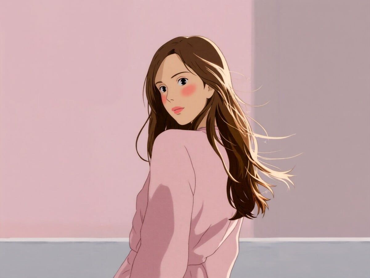 The after effect of applying ghibli filter to a girls photo