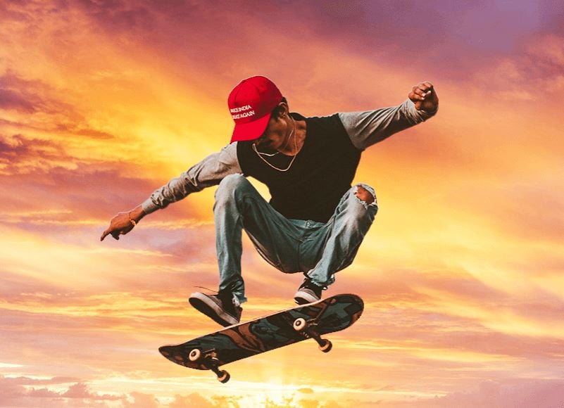 The before and after effect of replacing a skateboard man sky background