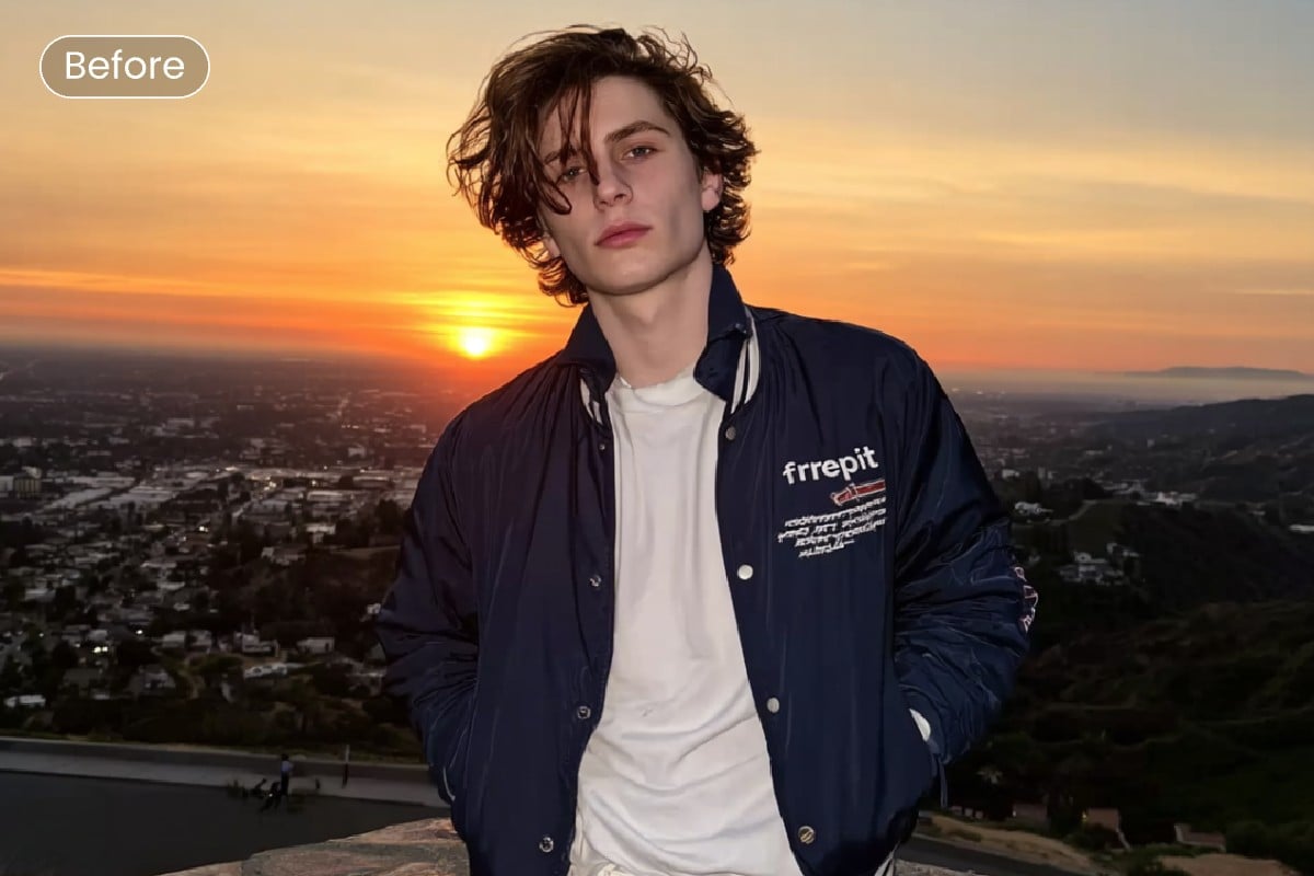 The original photo of a man at the dawn
