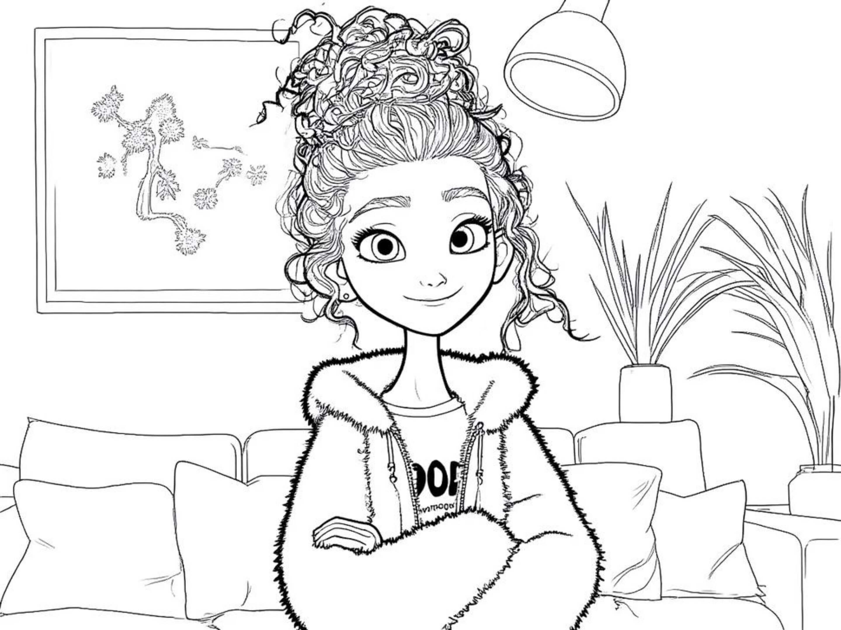 Turn a girl in cartoon style into coloring page