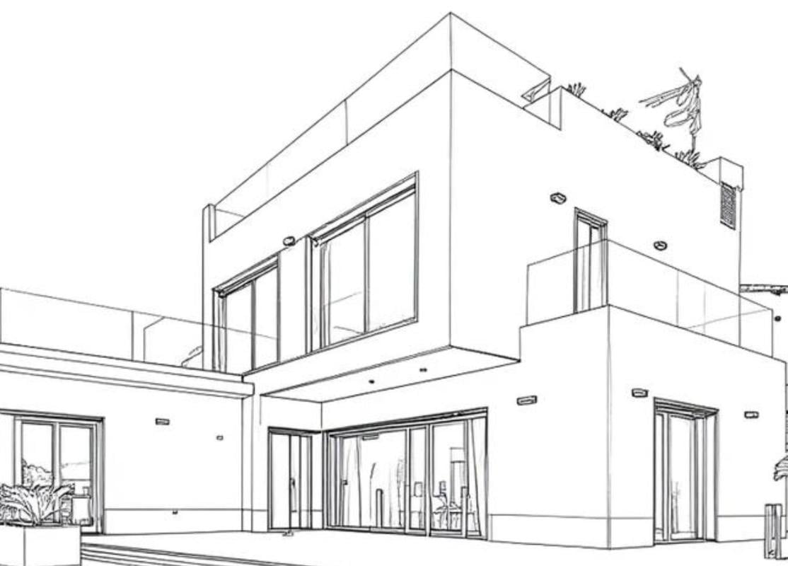 Turn a large villa image to line drawing after
