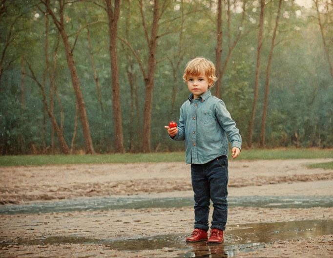 Vintage version of a boy in a forest