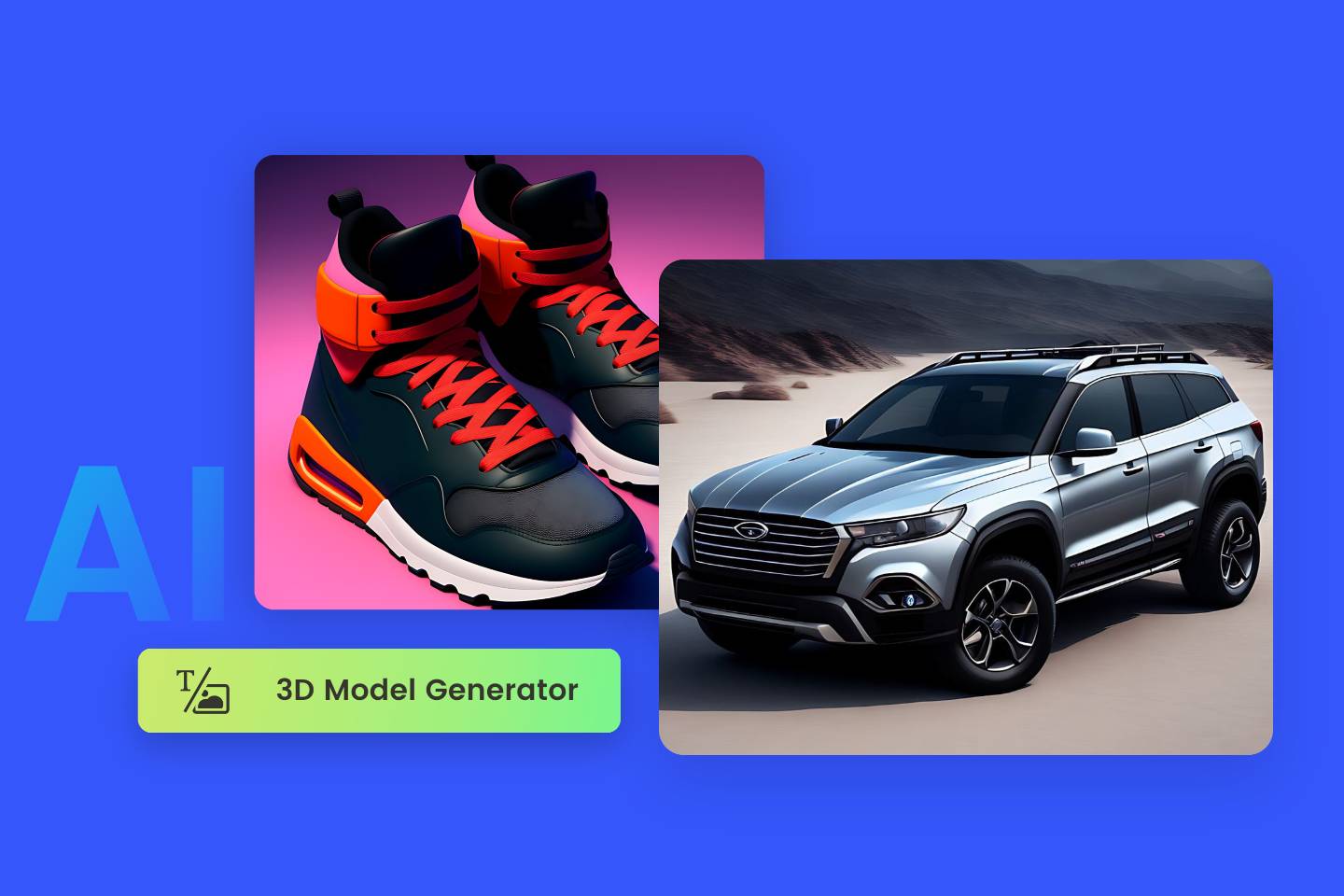 A pair of ai generated sneakers and an SUV car