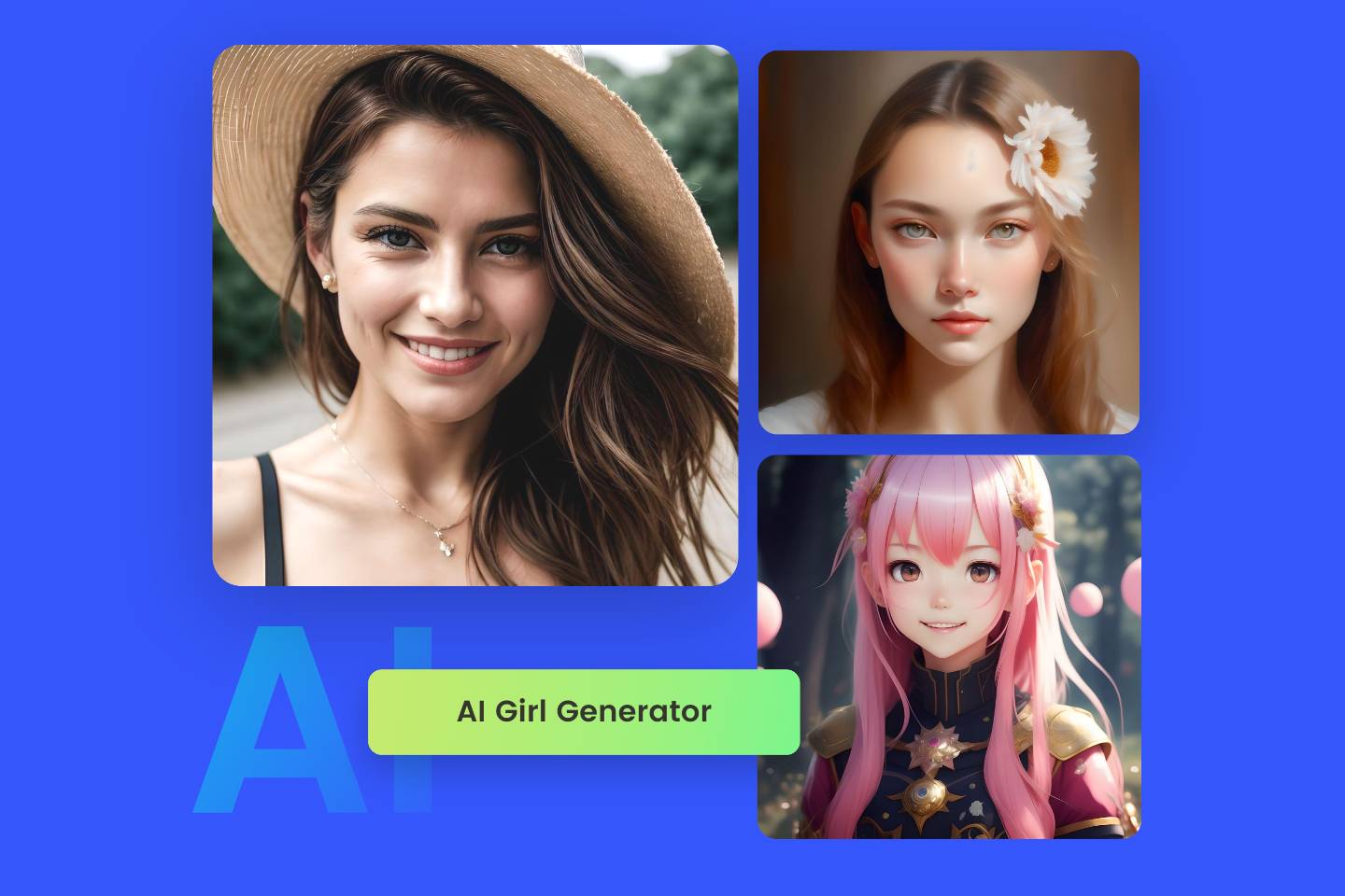 AI girl images in different styles generated by Fotor