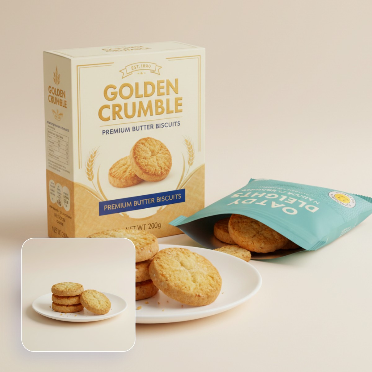 AI packaging design generator for biscuits effect for PC
