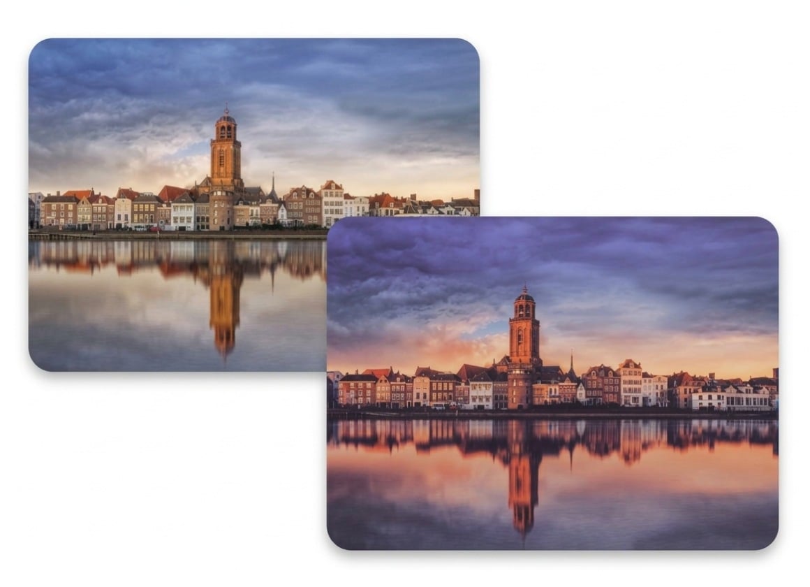 Add a sunset filter to the Venice houses at sunrise
