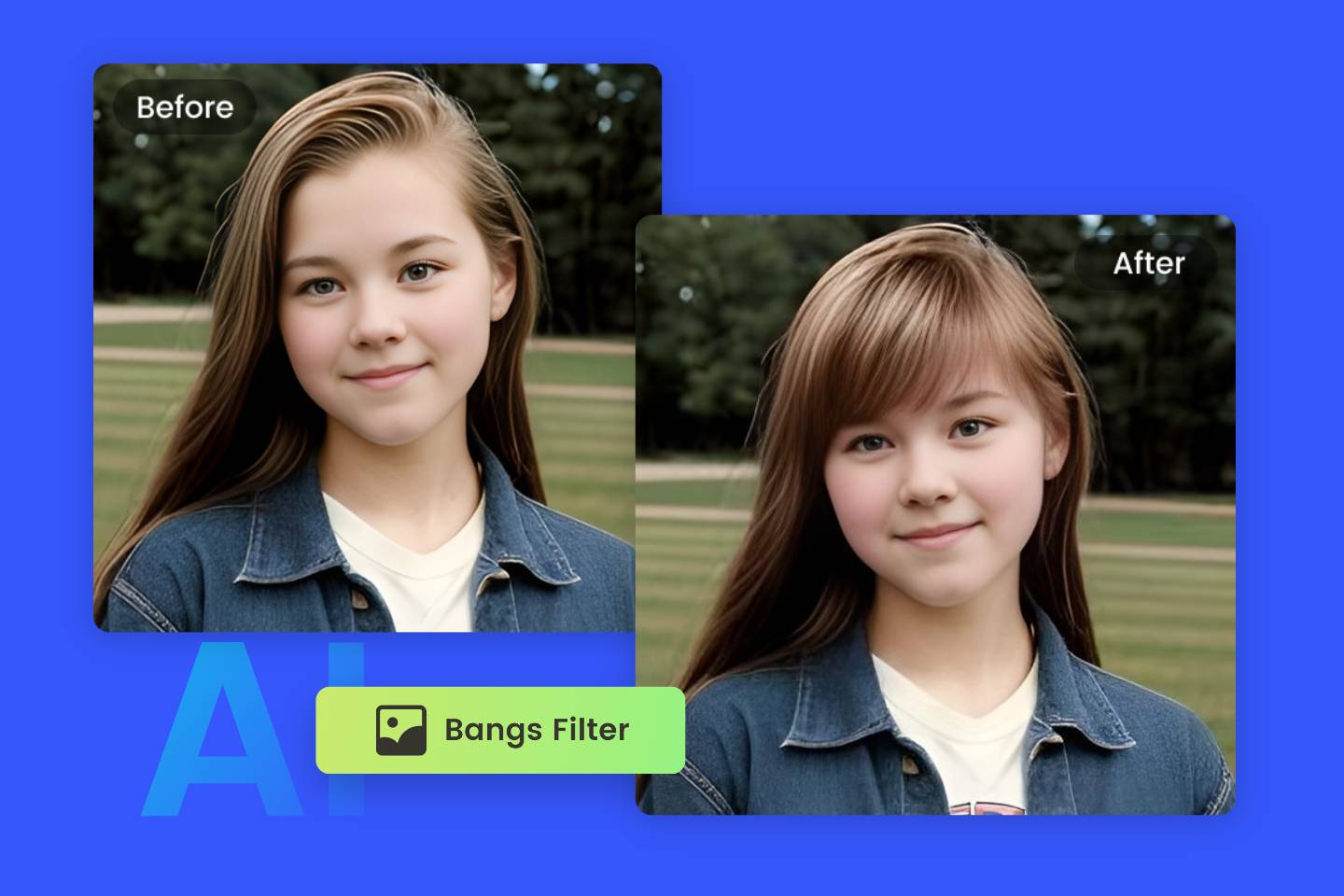 Add clip in bangs to a girl photo with Fotors bangs filter