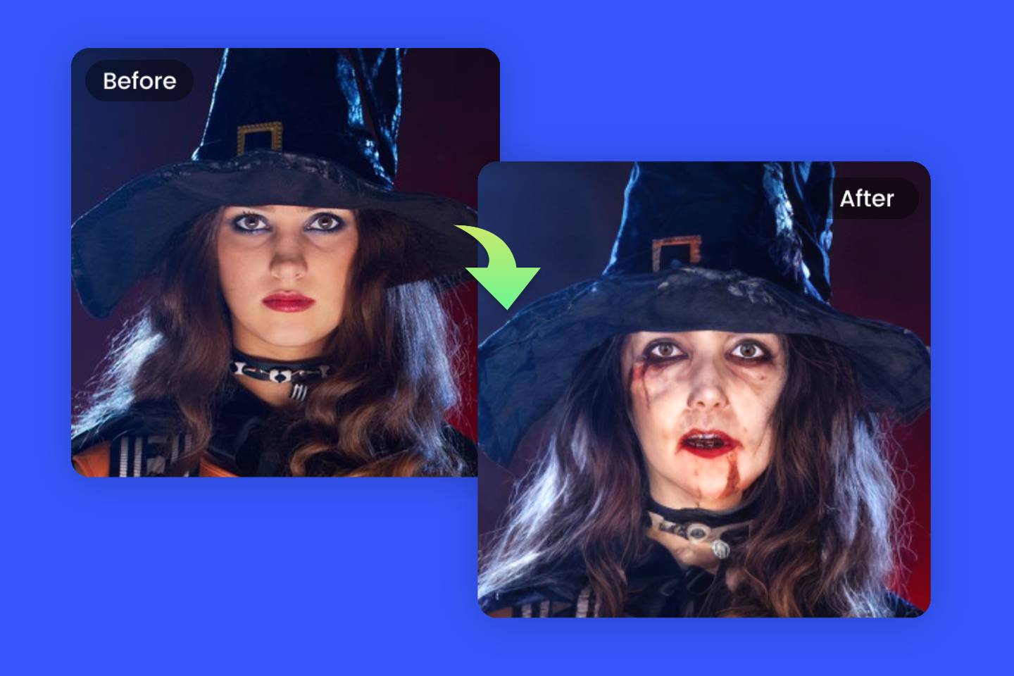 Apply halloween witch filter to a female image with Fotor