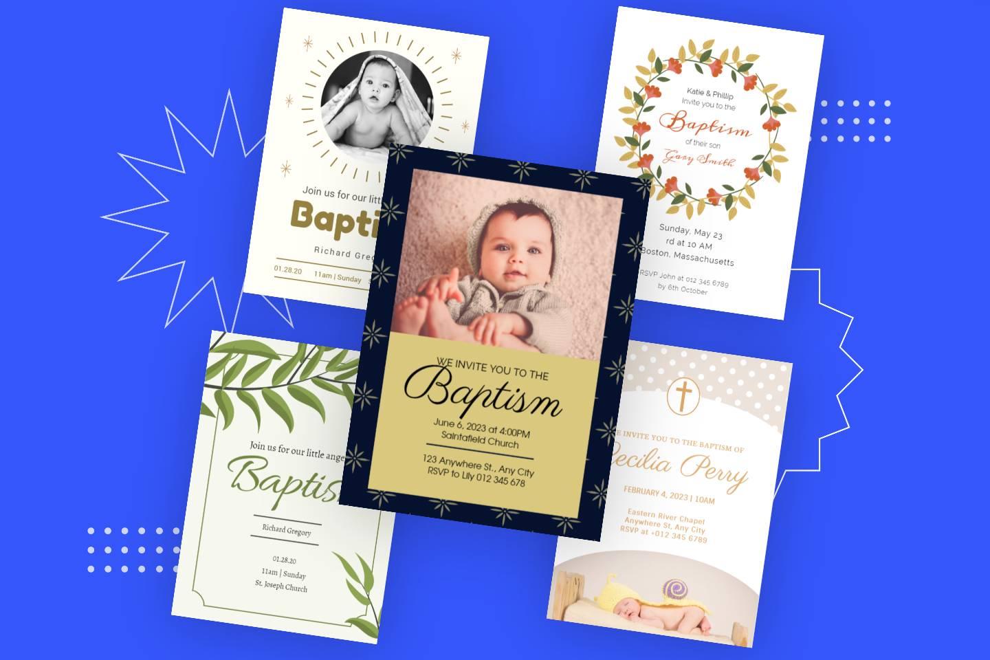 Five baby boy baptism invitation templates