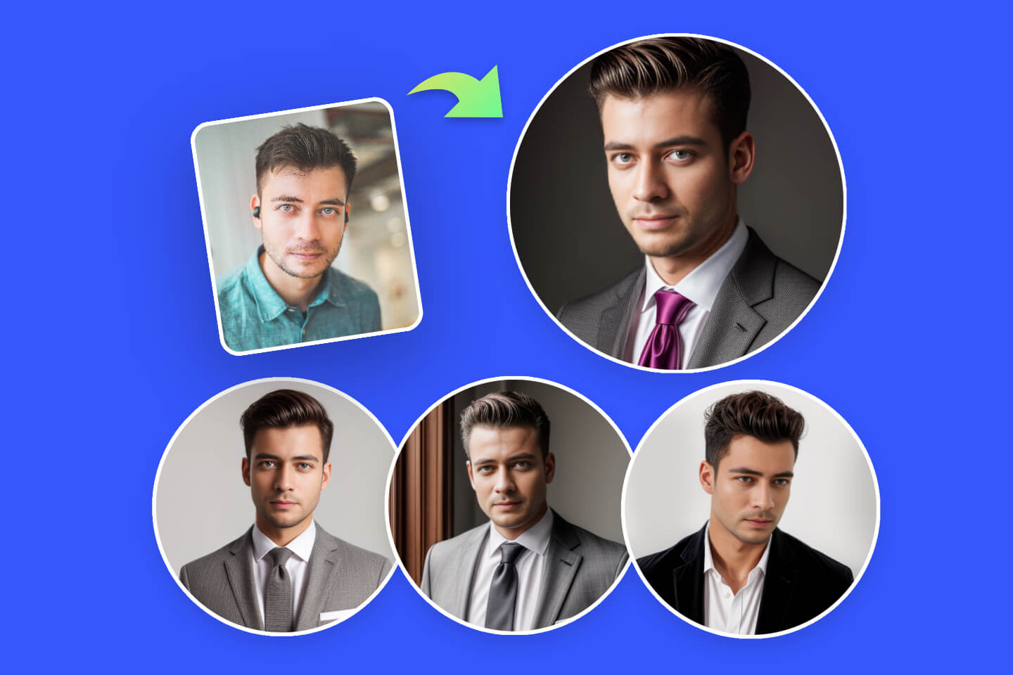 Convert an ordinary male portrait into professional ai generated headshots