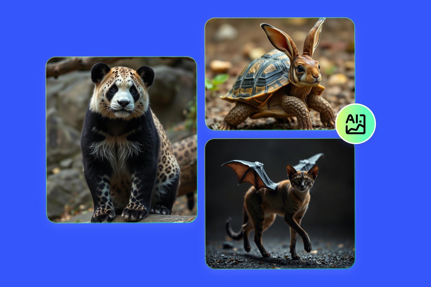 Create panda-leopard hybrid, cat-bat hybrid, tortoise-rabbit hybrid with fotor animal hybrid generator