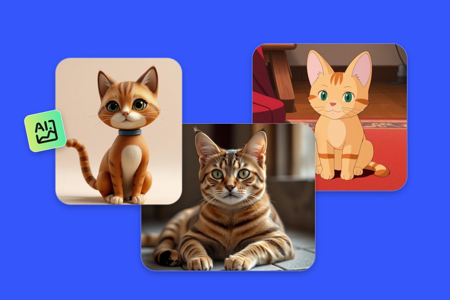 Create three different styles cat images with Fotor AI cat generator