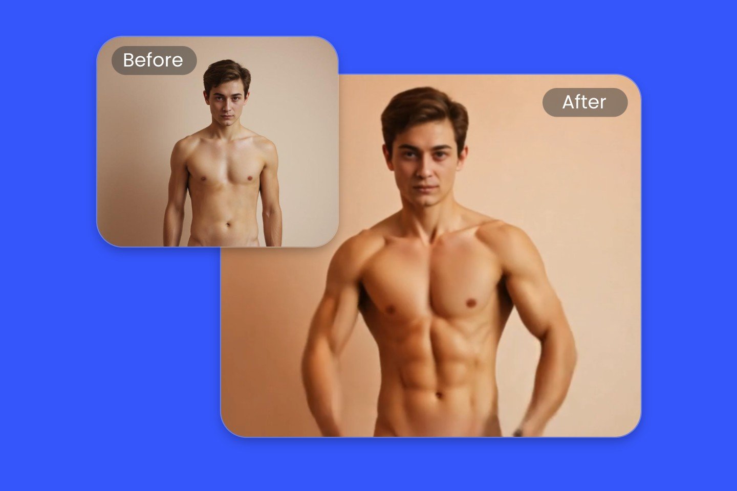 Generate a photo of a man with six packs with AI muscle generator