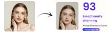 Beispielbild mit KI-Schönheitstest-Ergebnissen von Fotor in verschiedenen Bewertungskategorien