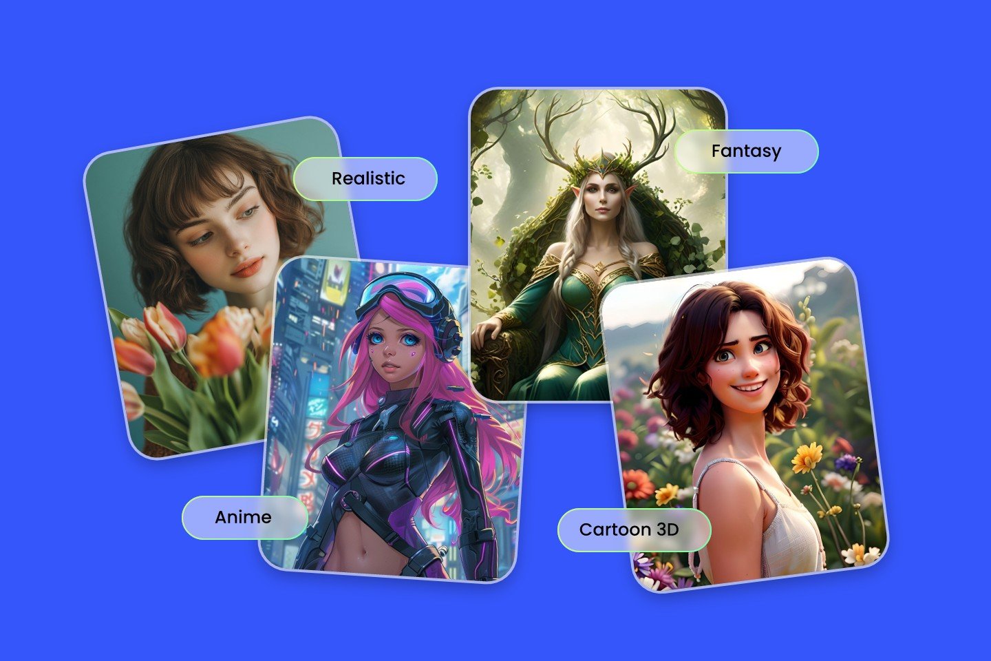 Fotor AI character generator featuring realistic 3d anime fantasy effects