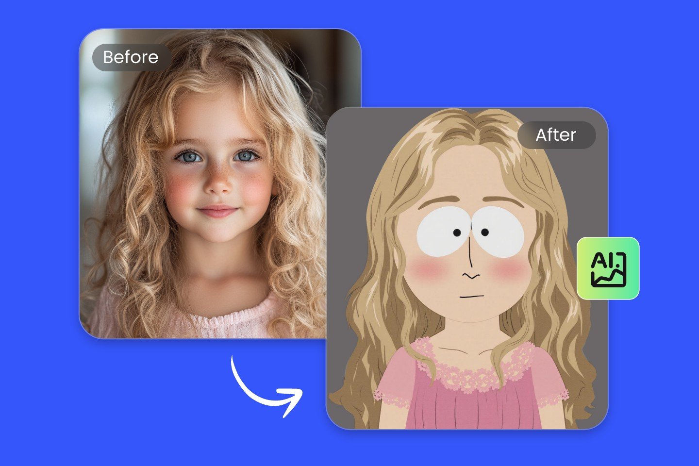 Fotor South Park character style effect feating a girl with blonde hair