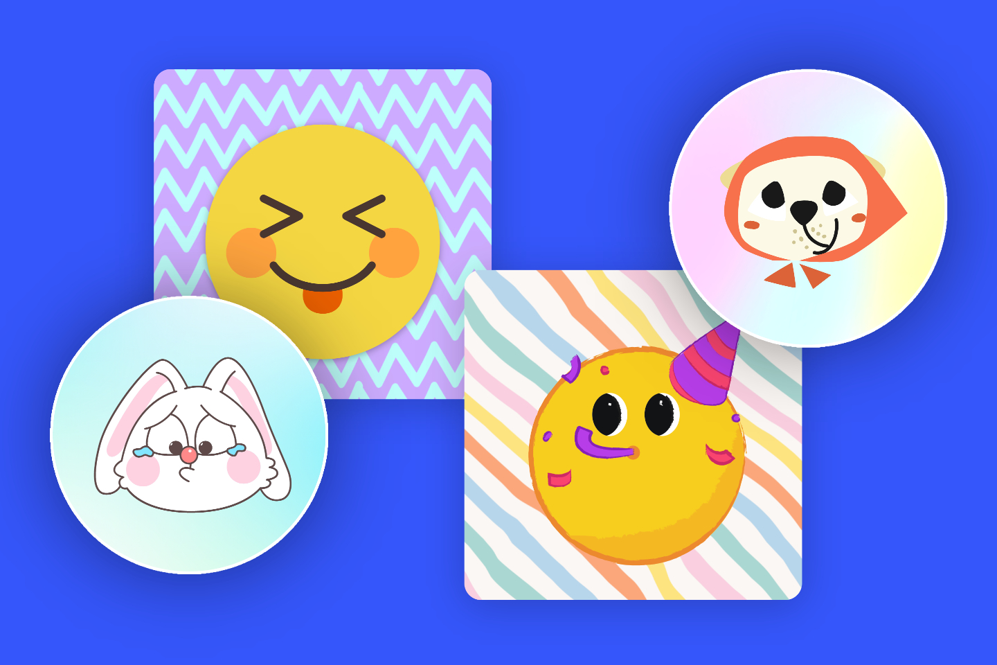 Four cute emoji profile pictures created by Fotors emoji pfp maker