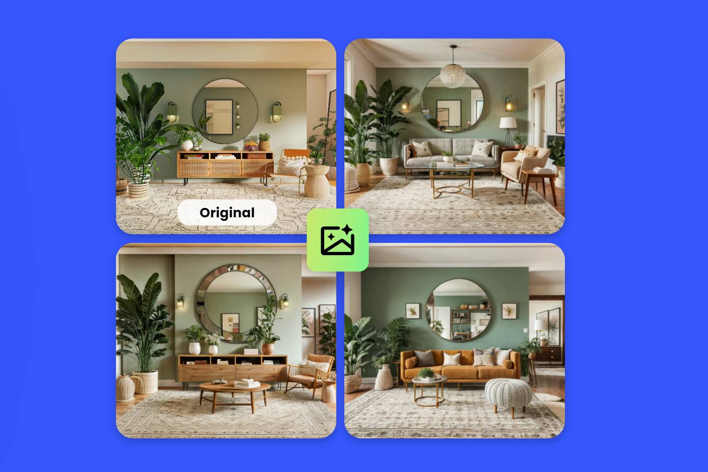 Generate 3 image variations of an interior design image with fotor ai
