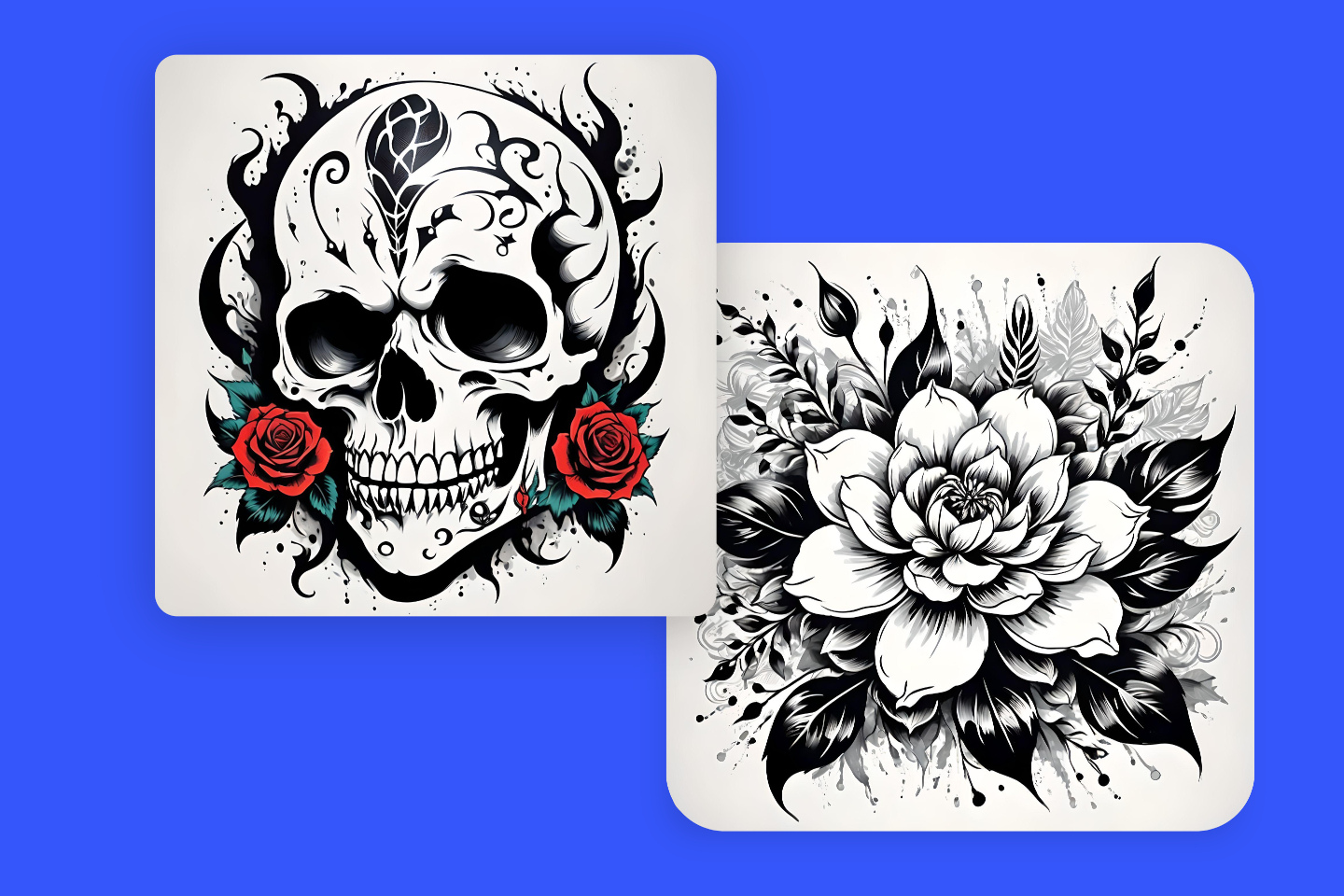 Genera tatuaggi con teschi e fiori utilizzando il generatore di tatuaggi fotor ai