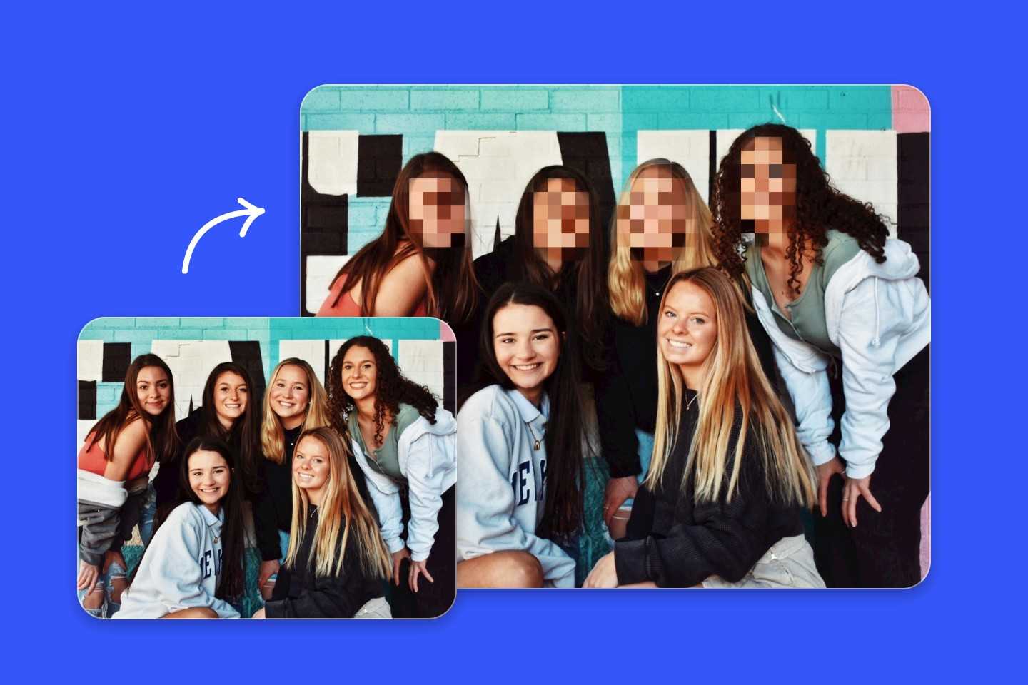 Gesichter von Personen in einem Bild mit Fotor verpixeln