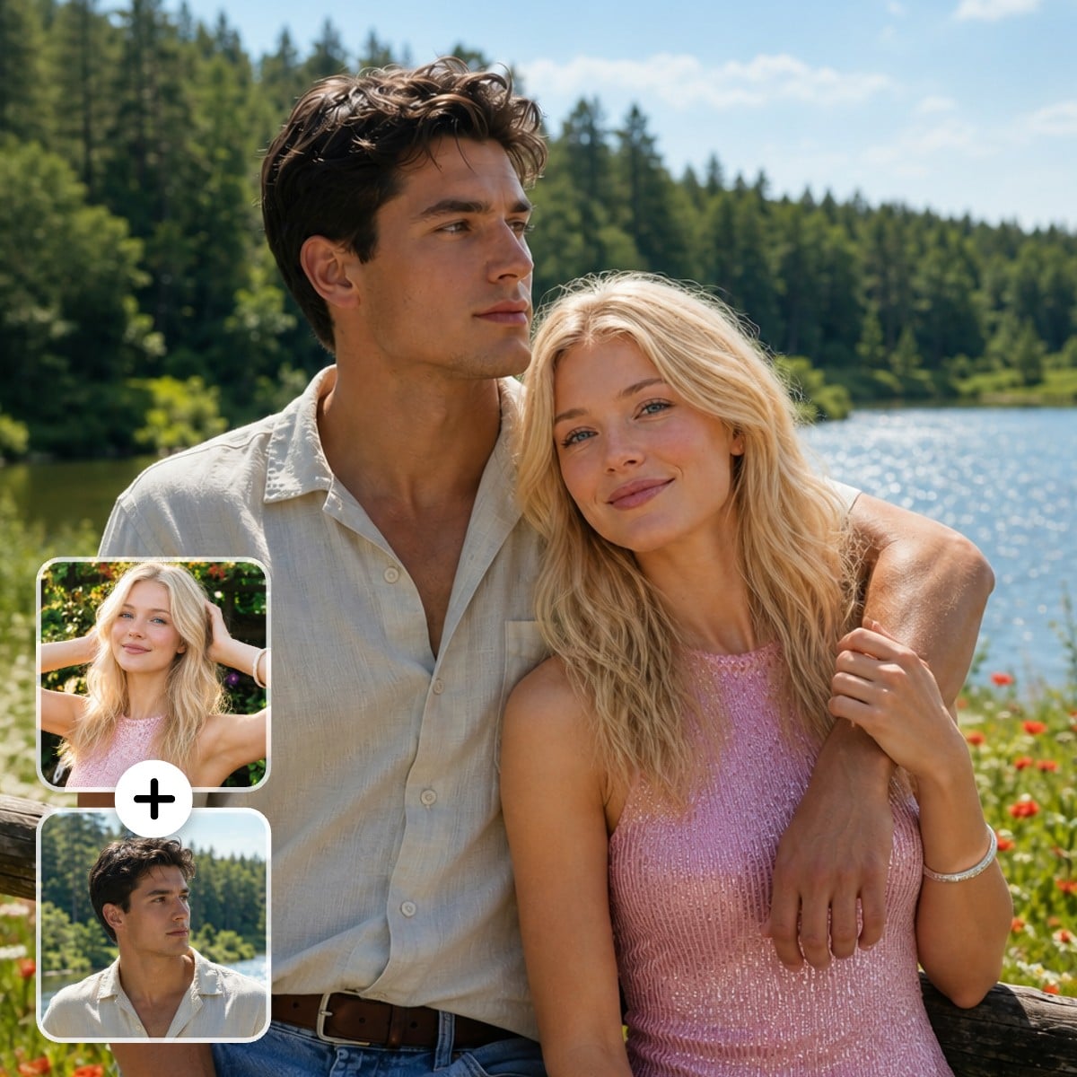 Make a realistic AI couple photo from two photos with Fotor AI couple photo maker