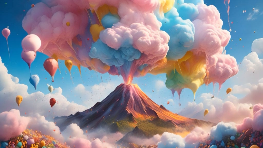 rainbow volcano eruption