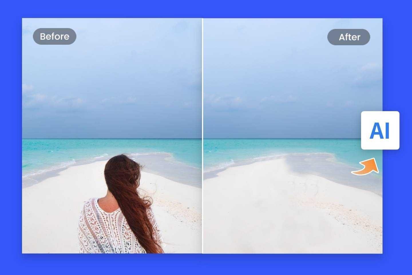 Remova pessoas de fotos online em segundos com a ferramenta de remoção de objetos de foto AI da Fotor