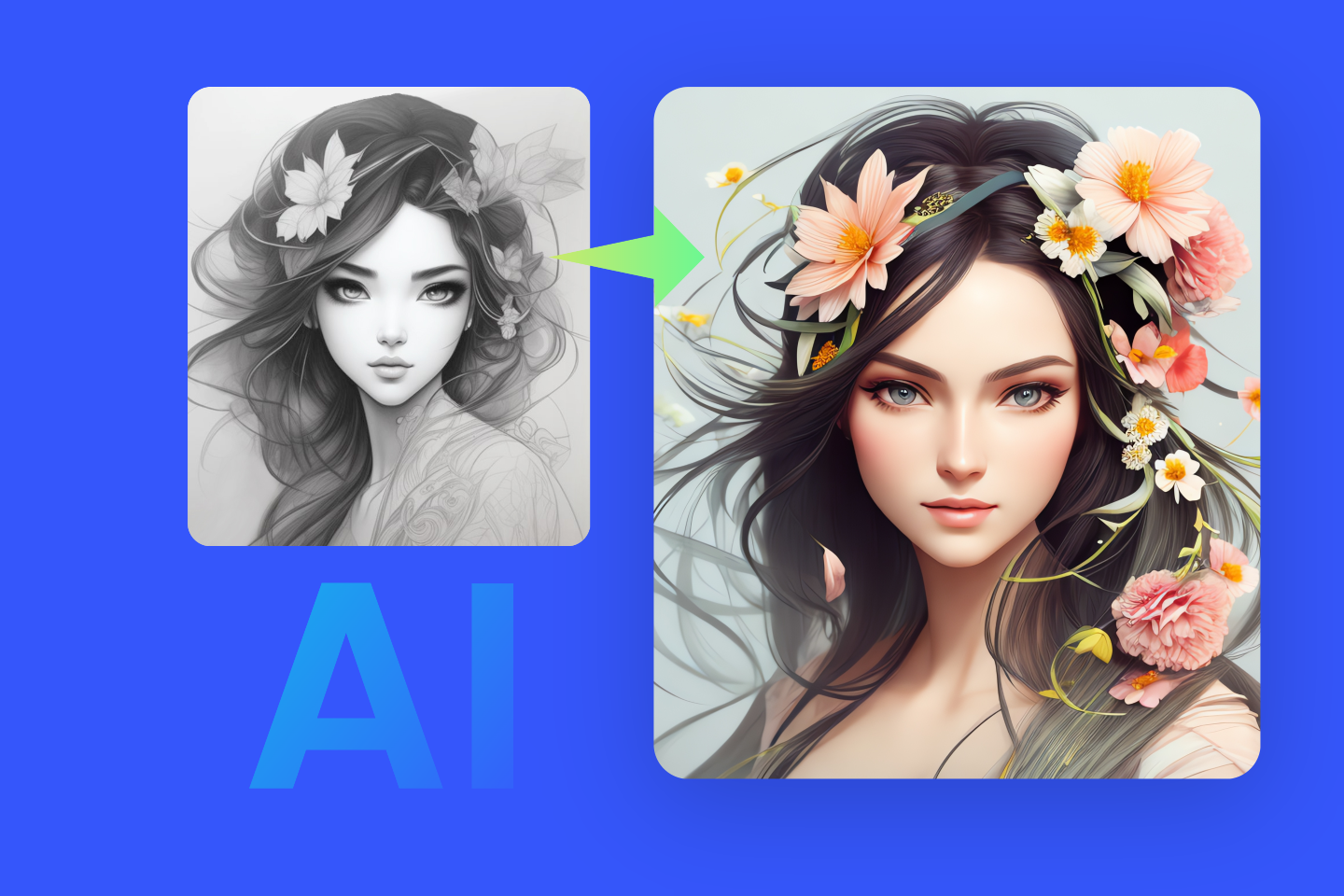 Turn girl sketch into colorful image with fotor ai sketch tool