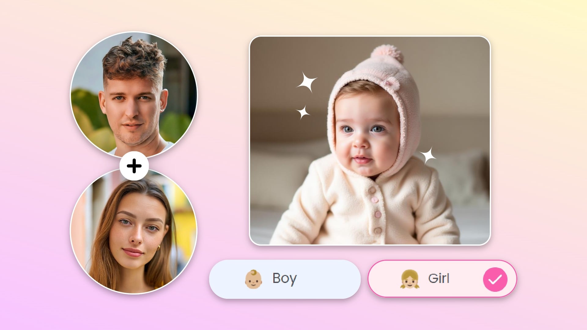 Upload two portraits to Fotor online baby generator and generate a cute baby face