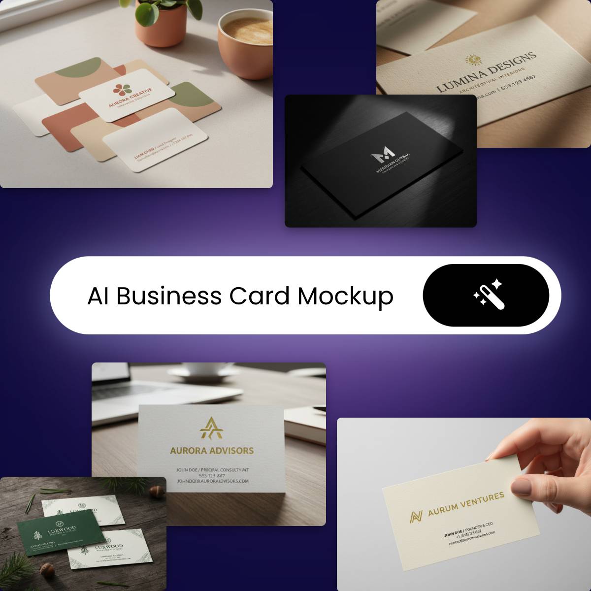 A banner image about using ai to generate different types of business card mockup in fotor