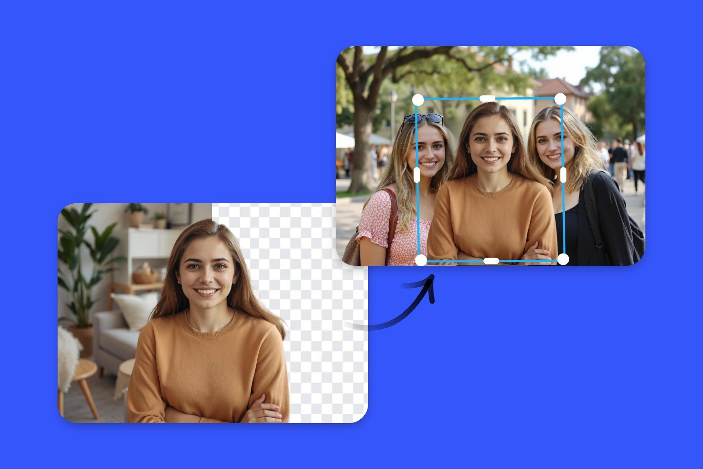 Add a girl to a photo of three girl with fotor