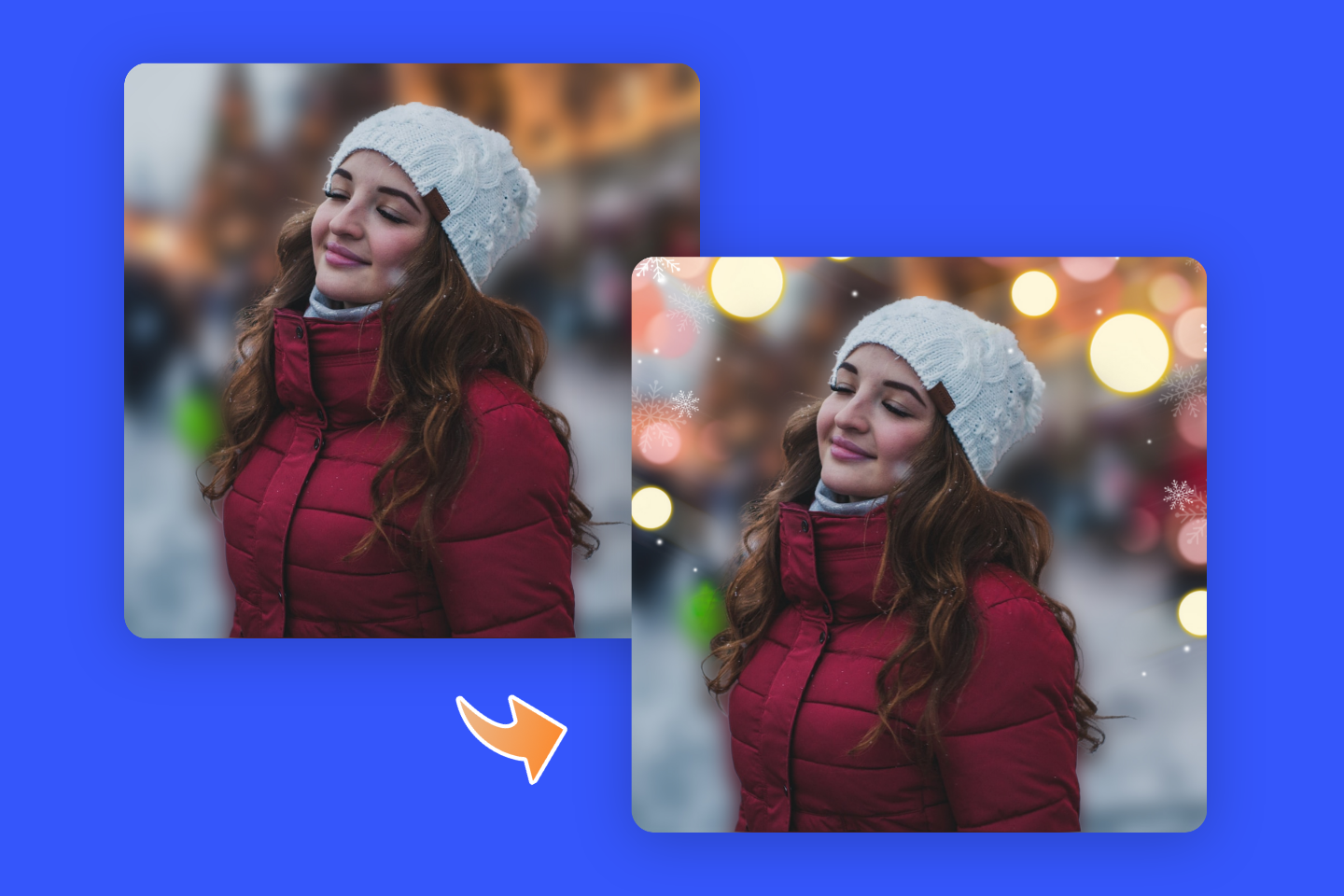 Add christmas filter to female in winter portraits
