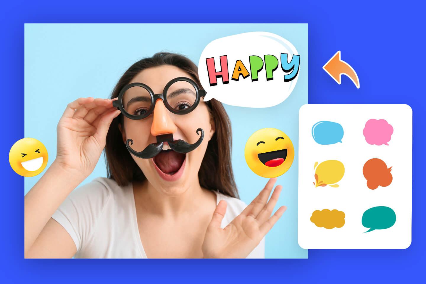 Add coloful speech bubbles to a funny portrait with Fotor